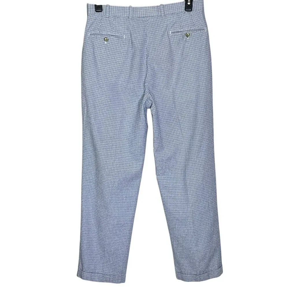 Peter Millar Men’s Pants 34 Blue Plaid Seersucker 100% Cotton Cuffed Golf Preppy